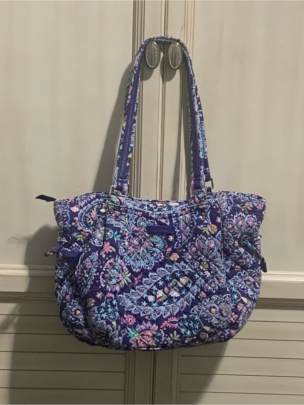 Vera Bradley French Paisley Qulted Shoulder Bag Purple Purse Tote Retired Print